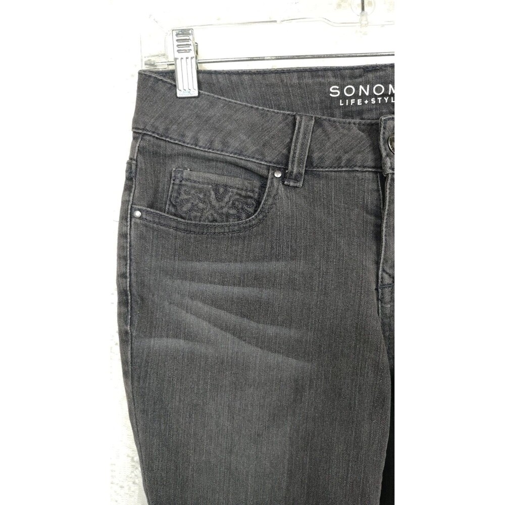 Sonoma Life + Style Jeans Mid Rise Size 2 Black Straight Faded Embossed Pockets - Picture 10 of 10